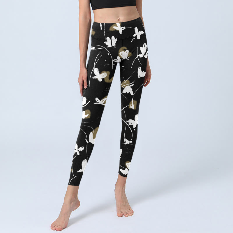 Buddha Stonesホワイト バタフライ プリント ジムレギンス レディース ヨガパンツ - image 6