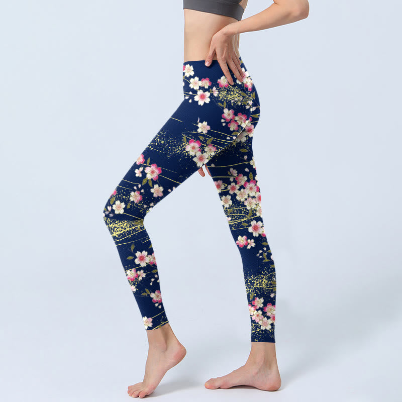 Buddha Stones、ピンク、マゼンタ、花、緑の葉のプリントジムレギンス、レディースヨガパンツ - image 3