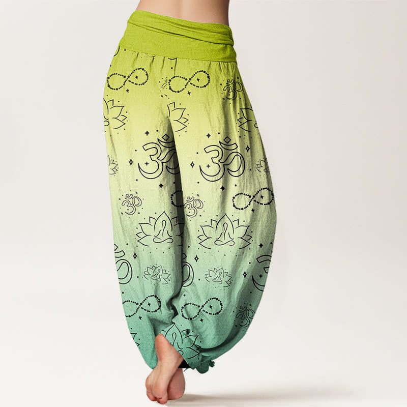 Buddha StonesOMシンボル 蓮 瞑想図 無限大柄 レディース 伸縮性ウエスト ハーレムパンツ - image 6