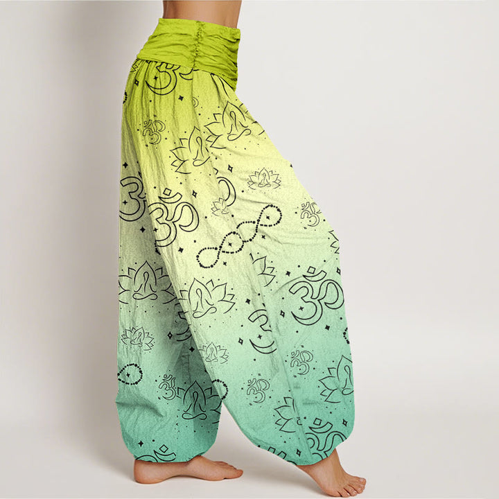 Buddha StonesOMシンボル 蓮 瞑想図 無限大柄 レディース 伸縮性ウエスト ハーレムパンツ - image 7
