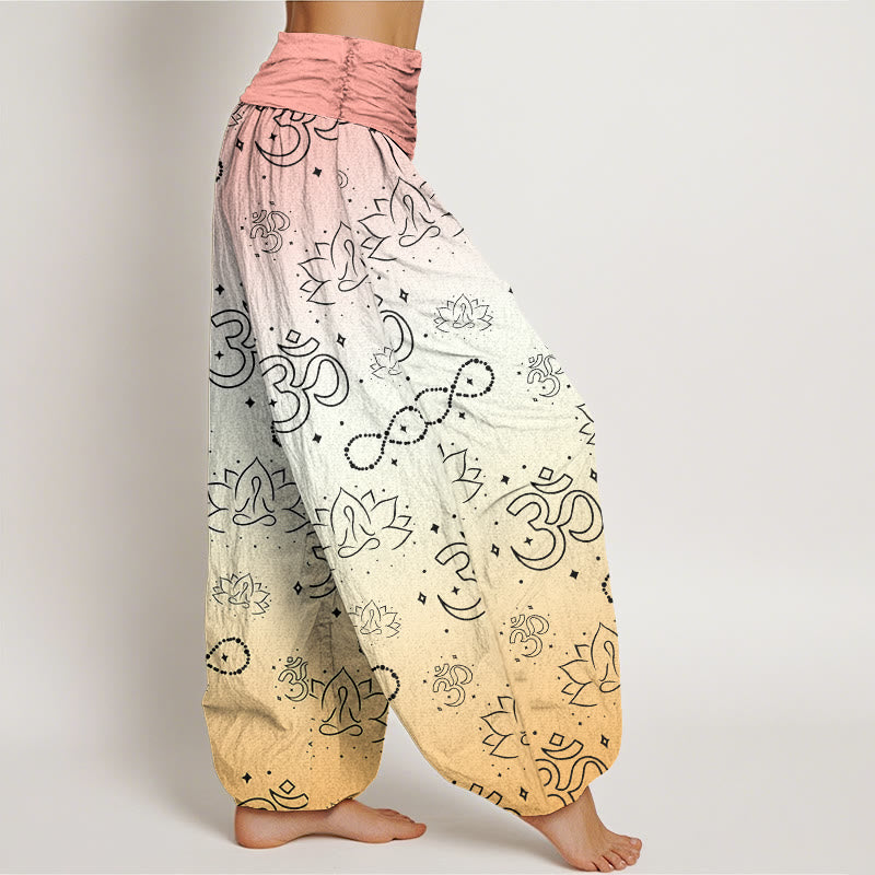 Buddha StonesOMシンボル 蓮 瞑想図 無限大柄 レディース 伸縮性ウエスト ハーレムパンツ - image 10