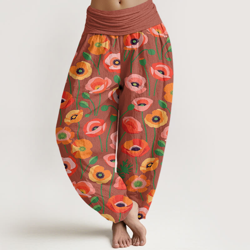 Buddha Stones赤オレンジ花柄 レディース 伸縮性ウエスト ハーレムパンツ - ライトコーラル - US22、 UK/AU26、 EU54 (6XL) - image 5