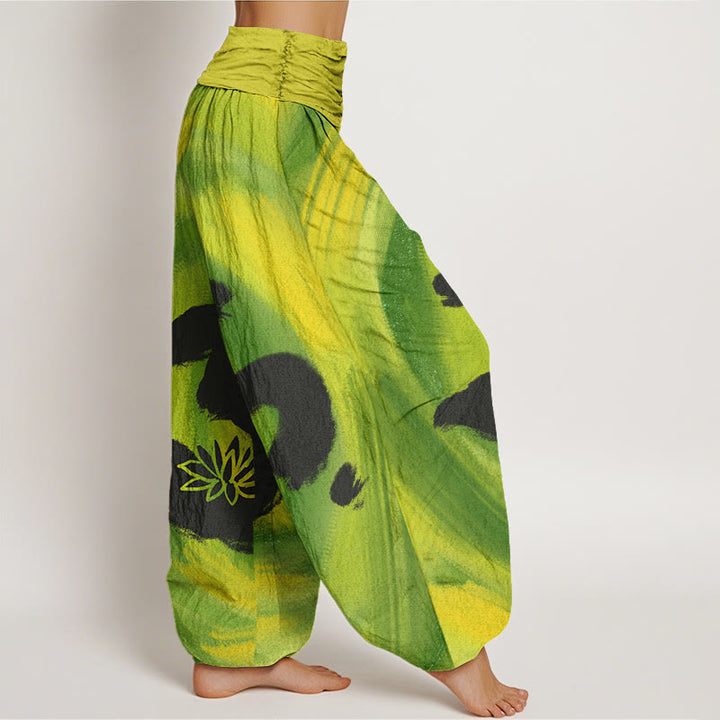 Buddha StonesOMシンボル 蓮の花柄 レディース 伸縮性ウエスト ハーレムパンツ - image 10