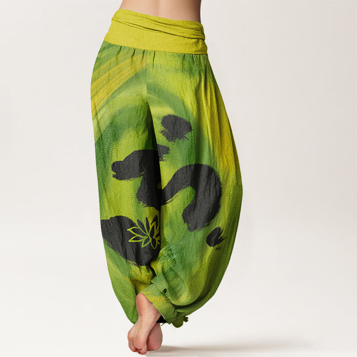 Buddha StonesOMシンボル 蓮の花柄 レディース 伸縮性ウエスト ハーレムパンツ - image 9