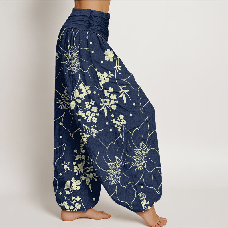 Buddha Stonesベージュ 大きな花びら 花柄 レディース 伸縮性ウエスト ハーレムパンツ - image 3