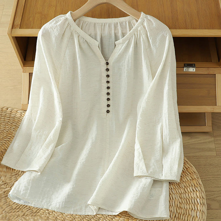 Buddha Stonesホワイト 無地 ボタン 七分袖 レディース シャツ - 白 - US14、 UK/AU18、 EU46 (2XL) - image 0