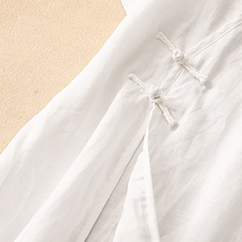 Buddha Stonesサマー Vネック フロッグボタン 半袖 コットンリネン レディース ミディドレス - image 15