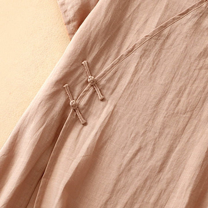 Buddha Stonesサマー Vネック フロッグボタン 半袖 コットンリネン レディース ミディドレス - image 4