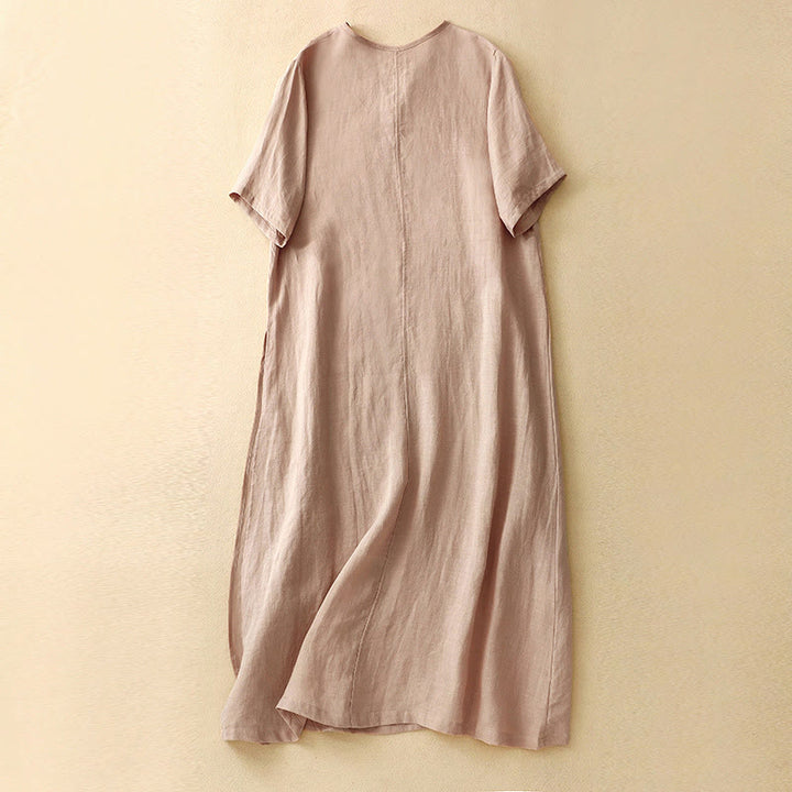 Buddha Stonesサマー Vネック フロッグボタン 半袖 コットンリネン レディース ミディドレス - image 9