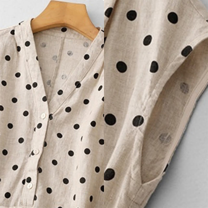 Buddha Stonesサマー ドット柄 Vネック レースアップ コットンリネン レディース ミディドレス ポケット付き - image 17