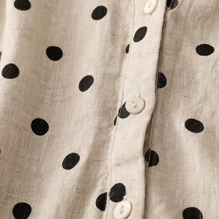 Buddha Stonesサマー ドット柄 Vネック レースアップ コットンリネン レディース ミディドレス ポケット付き - image 15