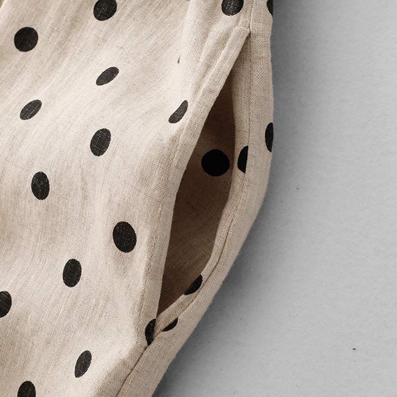 Buddha Stonesサマー ドット柄 Vネック レースアップ コットンリネン レディース ミディドレス ポケット付き - image 12