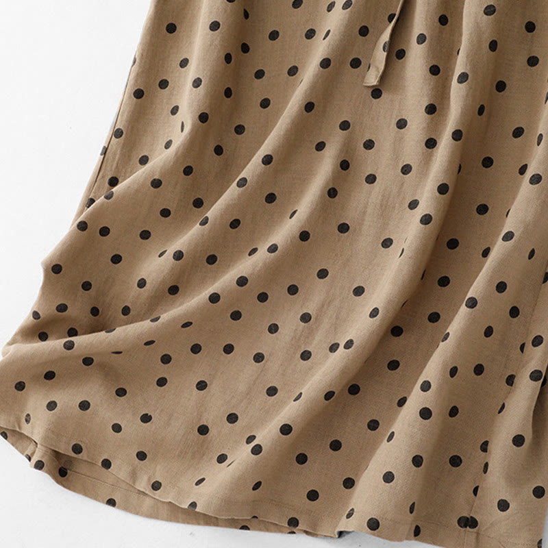 Buddha Stonesサマー ドット柄 Vネック レースアップ コットンリネン レディース ミディドレス ポケット付き - image 6