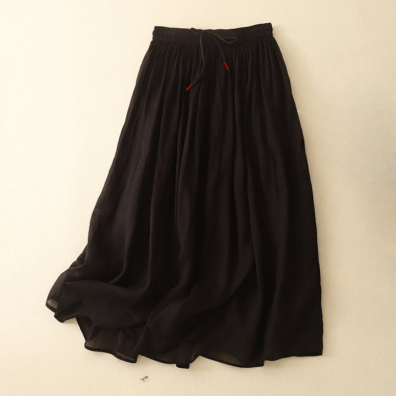 Buddha Stones夏 無地 伸縮性ウエスト ドローストリング レディース スカート - 黒 - US8-10，UK/AU12-14，EU40-42 (2XL) - image 12