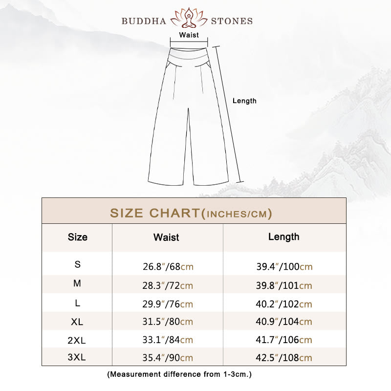 Buddha Stones 綿麻ワイドパンツ ハイウエスト 無地 ポケット付き ゆったり涼しい - image 4