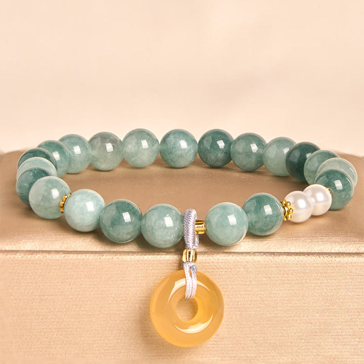 Buddha Stonesブルー翡翠平和のお守りチャームパールビーズ 繁栄ブレスレット