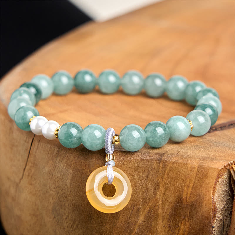 Buddha Stonesブルー翡翠平和のお守りチャームパールビーズ 繁栄ブレスレット