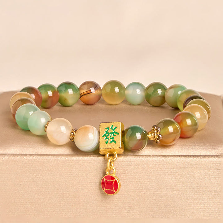 Buddha Stones天然孔雀瑪瑙コイン勇気ブレスレット