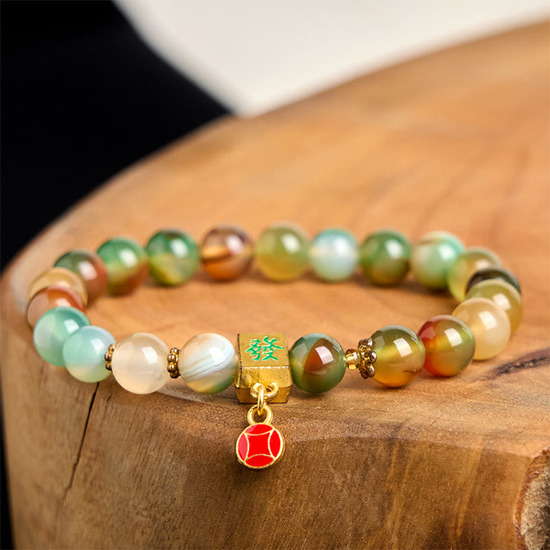 Buddha Stones天然孔雀瑪瑙コイン勇気ブレスレット