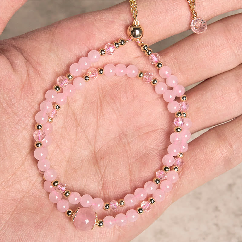 Buddha Stones天然シトリン ピンククリスタルビーズ 喜びと創造性 二重層ブレスレット