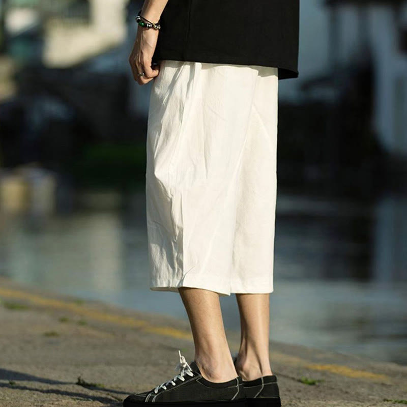 Buddha Stonesサマープレーンプリーツデザイン ドローストリング メンズ 7-8丈 コットンリネンパンツ ポケット付き - image 26