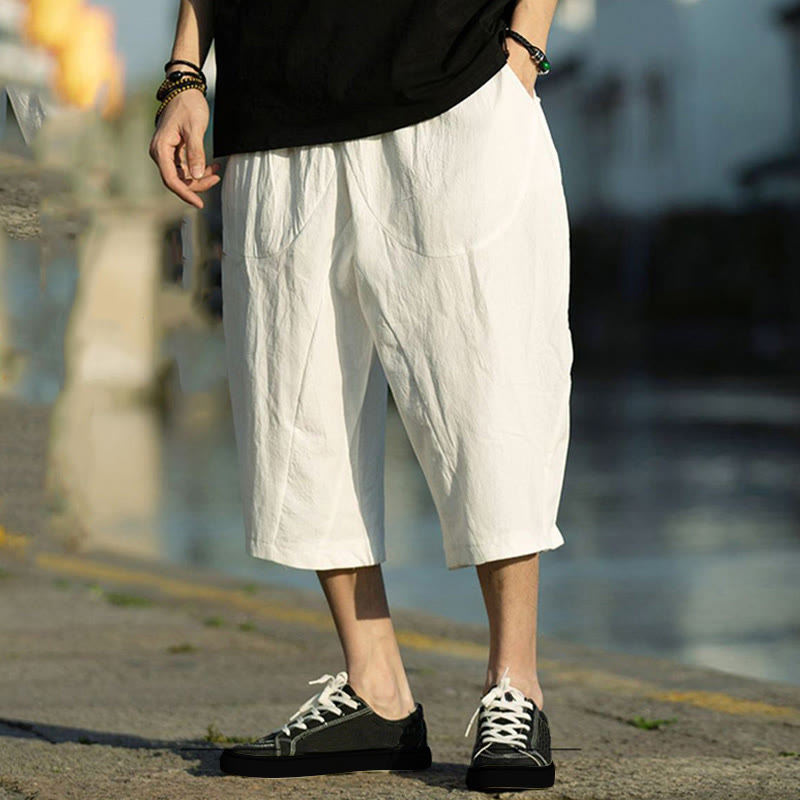 Buddha Stonesサマープレーンプリーツデザイン ドローストリング メンズ 7-8丈 パンツ ポケット付き - 白 - US/UK/AU46、 EU56 (5XL) - image 25