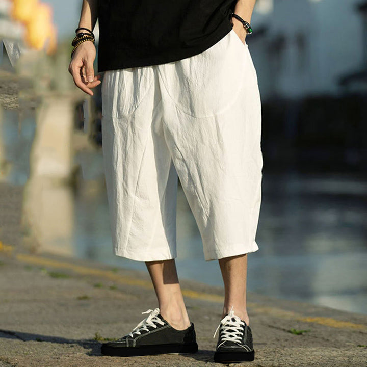 Buddha Stonesサマープレーンプリーツデザイン ドローストリング メンズ 7-8丈 パンツ ポケット付き - 白 - US/UK/AU46、 EU56 (5XL) - image 25