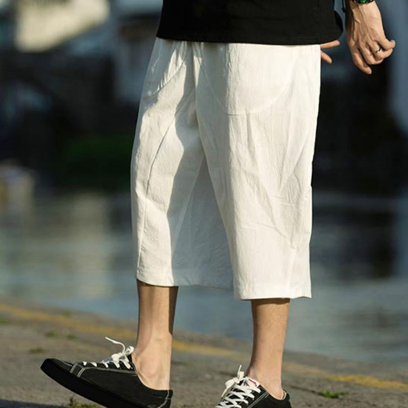 Buddha Stonesサマープレーンプリーツデザイン ドローストリング メンズ 7-8丈 コットンリネンパンツ ポケット付き - image 28