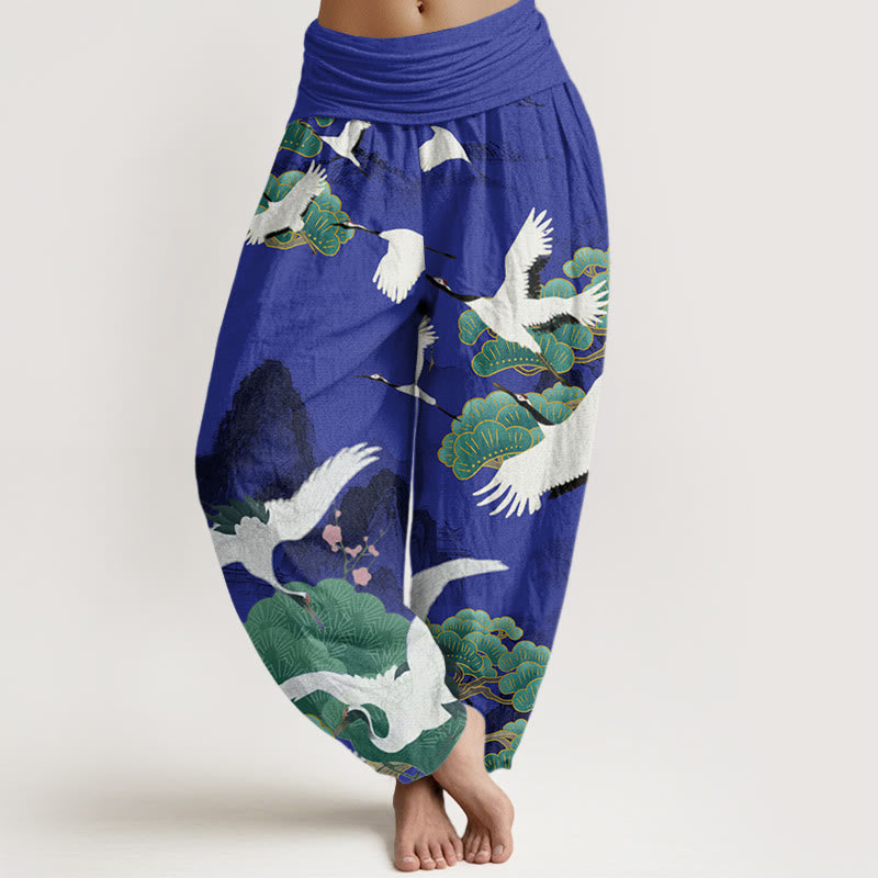 Buddha Stones、カジュアル、鶴、緑の松の木、風景柄、レディースハーレムパンツ - インジゴ - US22、 UK/AU26、 EU54 (6XL) - image 5