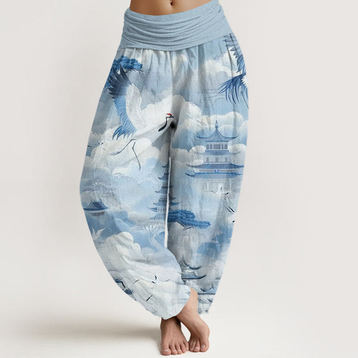 Buddha Stones、カジュアル、鶴、雲、塔柄、レディースハーレムパンツ - ライトスカイブルー - US22、 UK/AU26、 EU54 (6XL) - image 5
