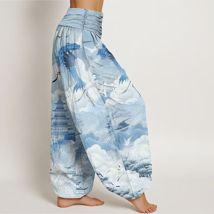 Buddha Stones、カジュアル、鶴、雲、塔柄、レディースハーレムパンツ - image 7