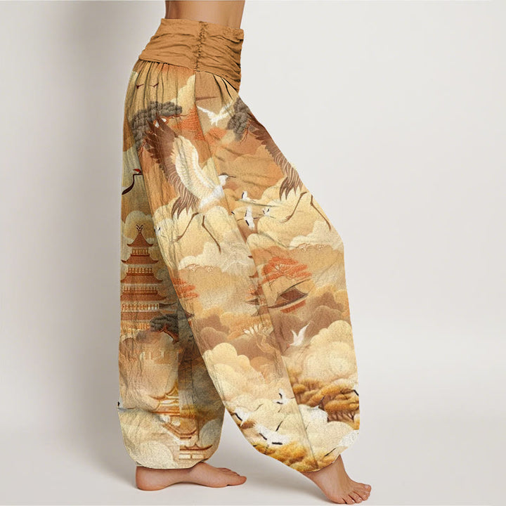 Buddha Stones、カジュアル、鶴、雲、塔柄、レディースハーレムパンツ - image 10