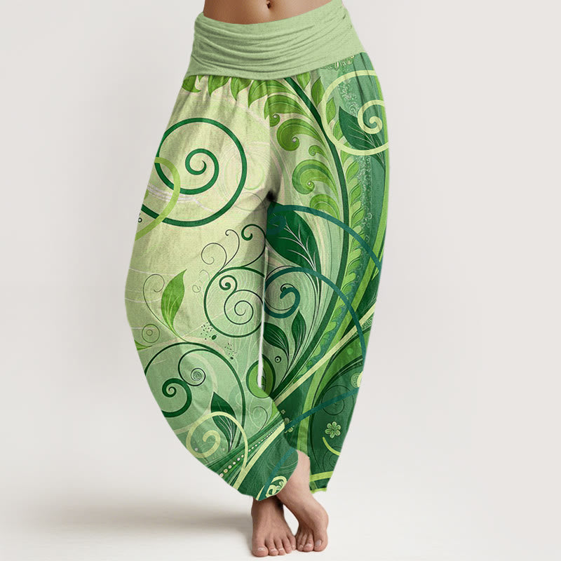 Buddha Stonesカジュアル バイニング フローラル柄 レディース ハーレムパンツ - ペールグリーン - US22、 UK/AU26、 EU54 (6XL) - image 1