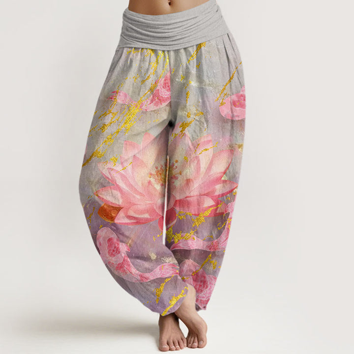 Buddha Stonesカジュアル 蓮の花鯉柄 レディース ハーレムパンツ - ダークグレー - US22、 UK/AU26、 EU54 (6XL) - image 1