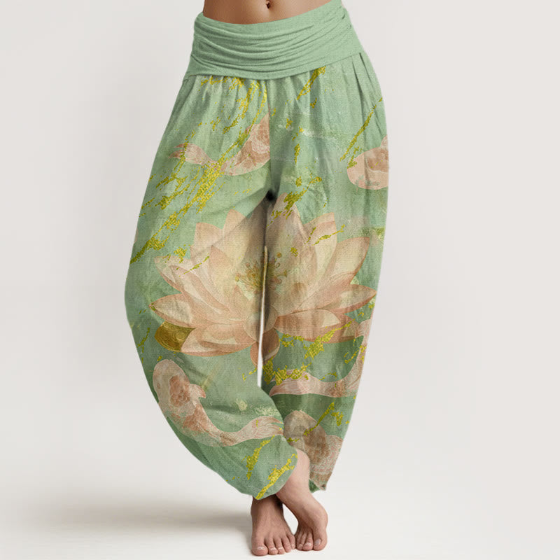 Buddha Stonesカジュアル 蓮の花鯉柄 レディース ハーレムパンツ - ライトグリーン - US22、 UK/AU26、 EU54 (6XL) - image 5