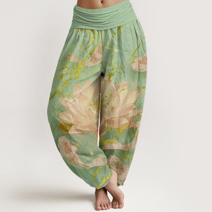 Buddha Stonesカジュアル 蓮の花鯉柄 レディース ハーレムパンツ - ライトグリーン - US22、 UK/AU26、 EU54 (6XL) - image 5