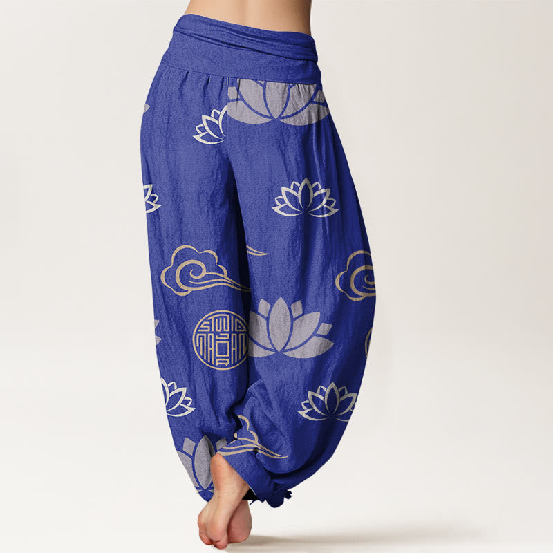 Buddha Stones、カジュアル、蓮の花、ランタン、雲柄、レディースハーレムパンツ - image 6