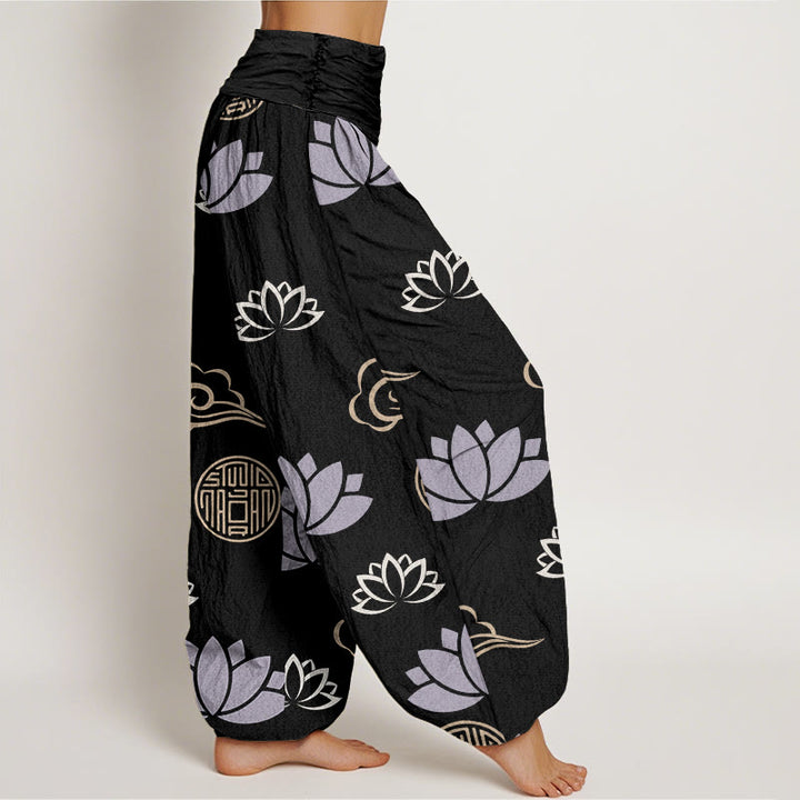 Buddha Stones、カジュアル、蓮の花、ランタン、雲柄、レディースハーレムパンツ - image 10