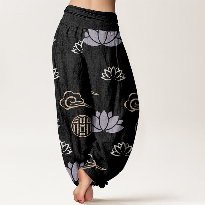 Buddha Stones、カジュアル、蓮の花、ランタン、雲柄、レディースハーレムパンツ - image 9