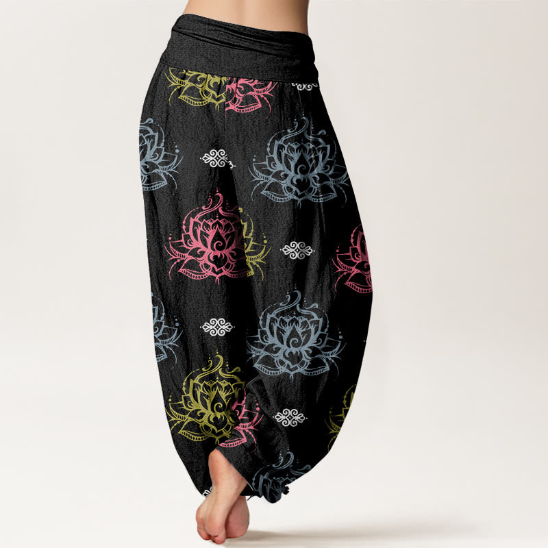 Buddha Stonesカジュアル各種カラー蓮の花柄レディースハーレムパンツ - image 2