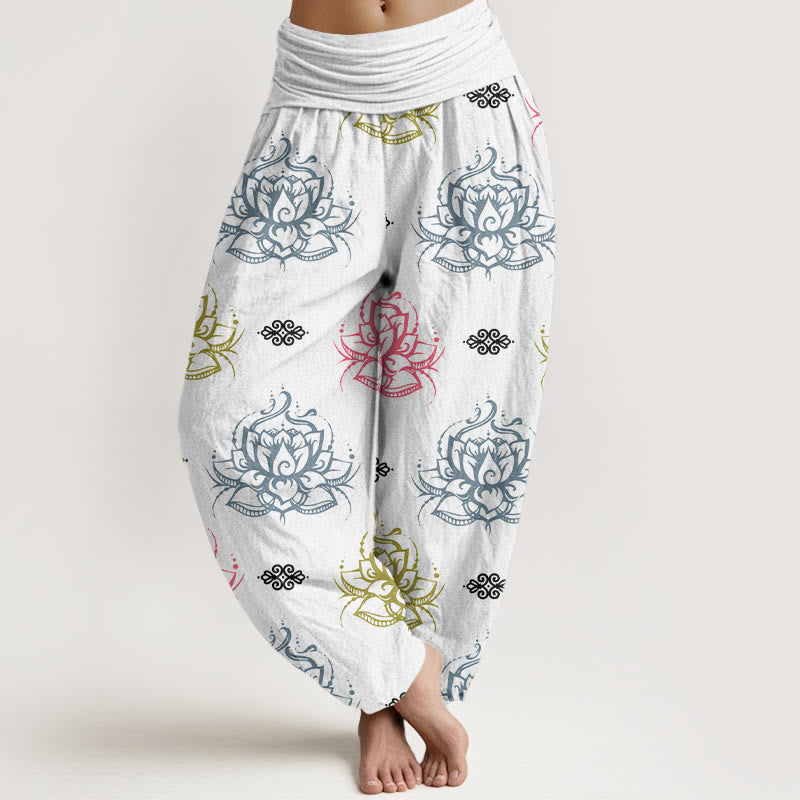 Buddha Stonesカジュアル各種カラー蓮の花柄レディースハーレムパンツ - 白 - US22、 UK/AU26、 EU54 (6XL) - image 8