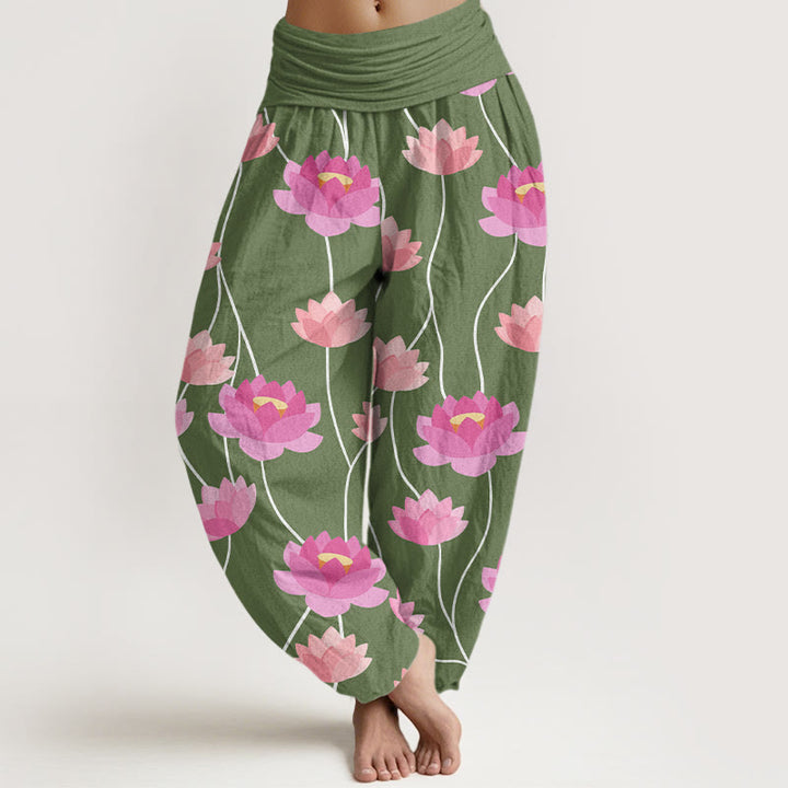 Buddha Stonesカジュアル 蓮の花柄 レディース ハーレムパンツ - フォレストグリーン - US22、 UK/AU26、 EU54 (6XL) - image 5