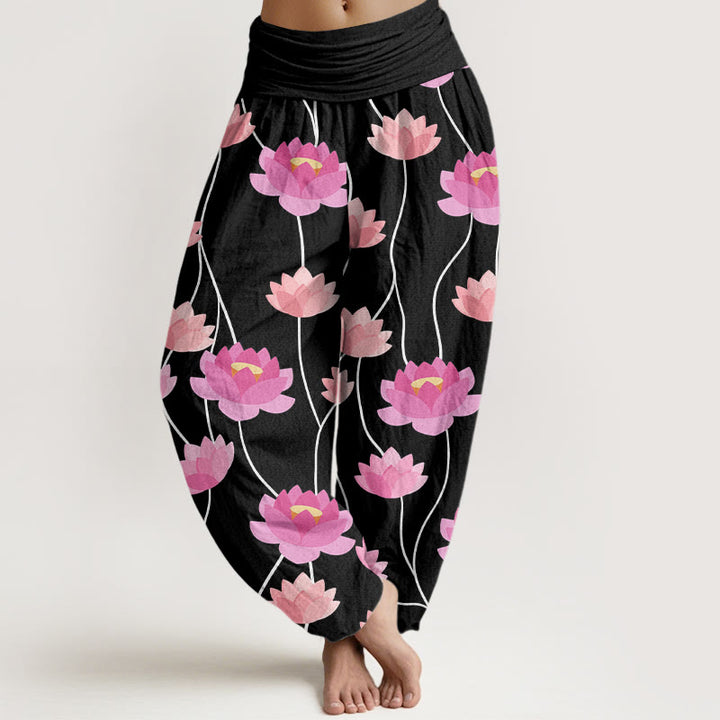 Buddha Stonesカジュアル 蓮の花柄 レディース ハーレムパンツ - 黒 - US22、 UK/AU26、 EU54 (6XL) - image 8