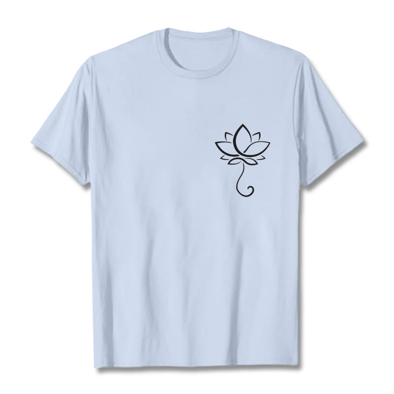 Buddha Stonesカジュアル 無地 蓮の花柄 Tシャツ - ライトシアン - 2XL - image 19