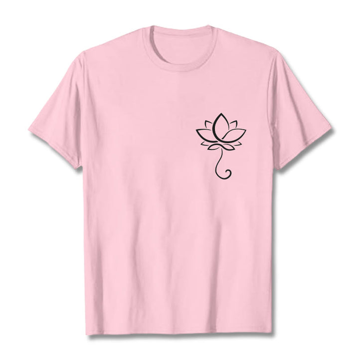 Buddha Stonesカジュアル 無地 蓮の花柄 Tシャツ - ライトピンク - 2XL - image 13