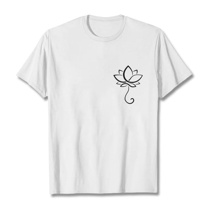 Buddha Stonesカジュアル 無地 蓮の花柄 Tシャツ - 白 - 2XL - image 8