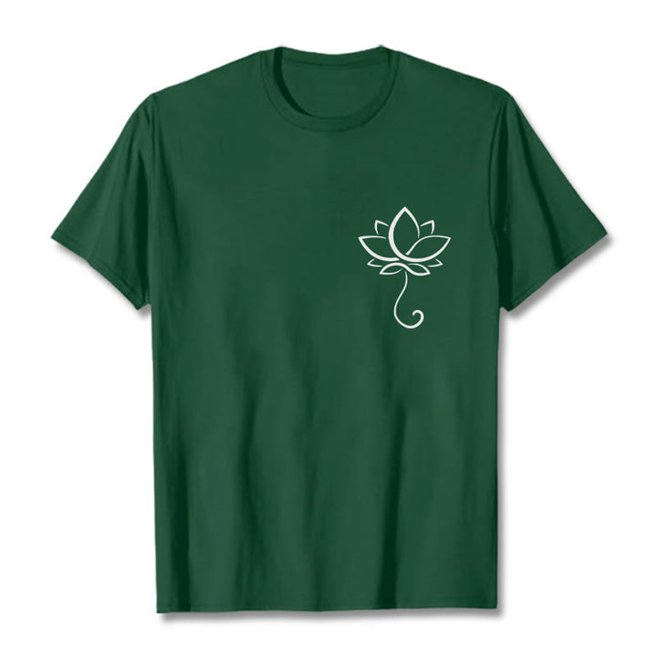 Buddha Stonesカジュアル 無地 蓮の花柄 Tシャツ - フォレストグリーン - 2XL - image 1
