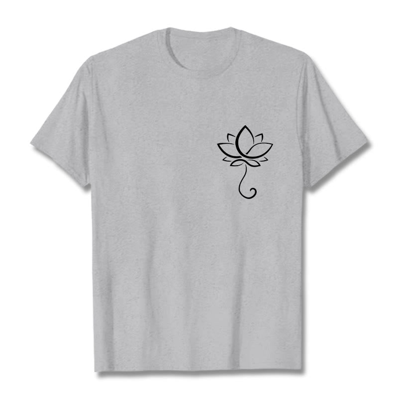 Buddha Stonesカジュアル 無地 蓮の花柄 Tシャツ - ライトグレー - 2XL - image 20