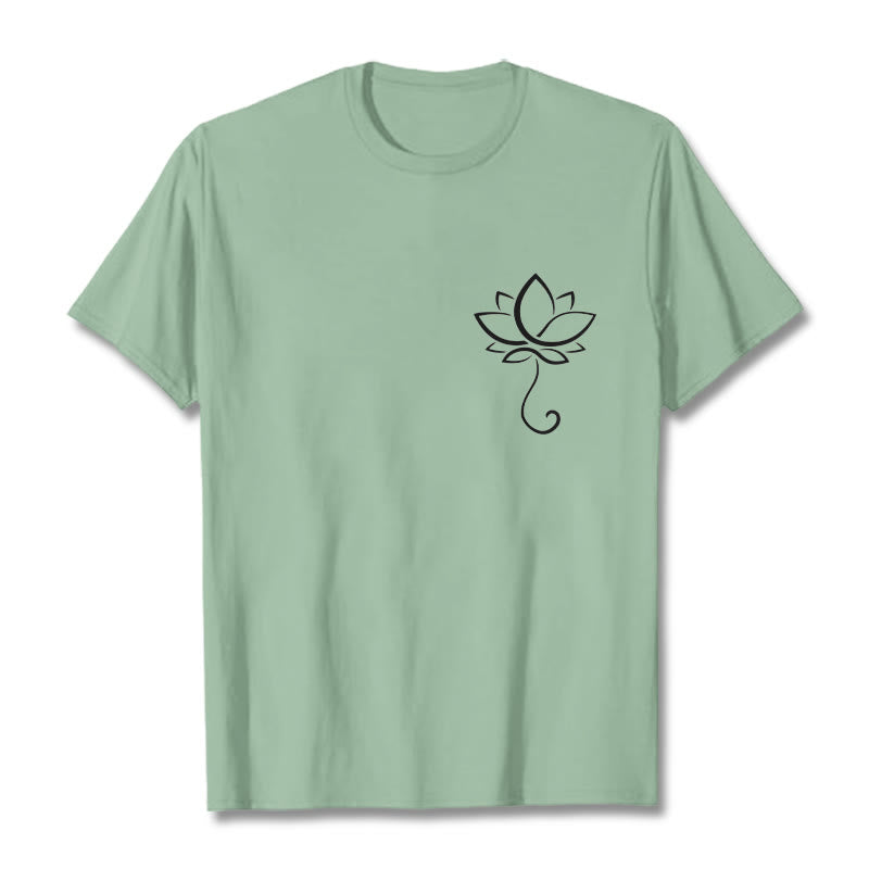 Buddha Stonesカジュアル 無地 蓮の花柄 Tシャツ - ペールグリーン - 2XL - image 15