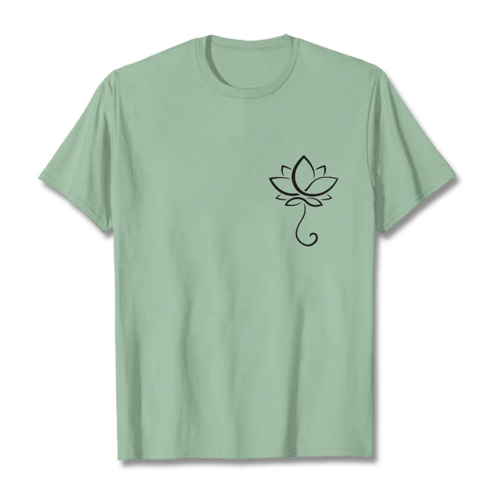 Buddha Stonesカジュアル 無地 蓮の花柄 Tシャツ - ペールグリーン - 2XL - image 15